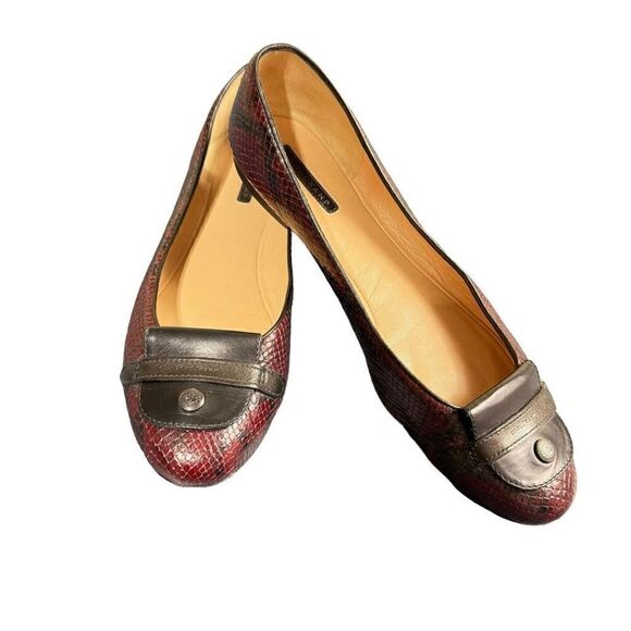 Longchamp Women's Snakeskin Leather Ballerina Flats Shoes Red & Black Size 41 - Picture 2 of 9